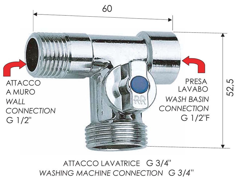 Τρίοδη Σφαιρική Βάνα 1/2"Αρσ. x 1/2"Θηλ. x 3/4"Αρσ. για Πλυντήριο Ρούχων ή Πιάτων 260 Remer